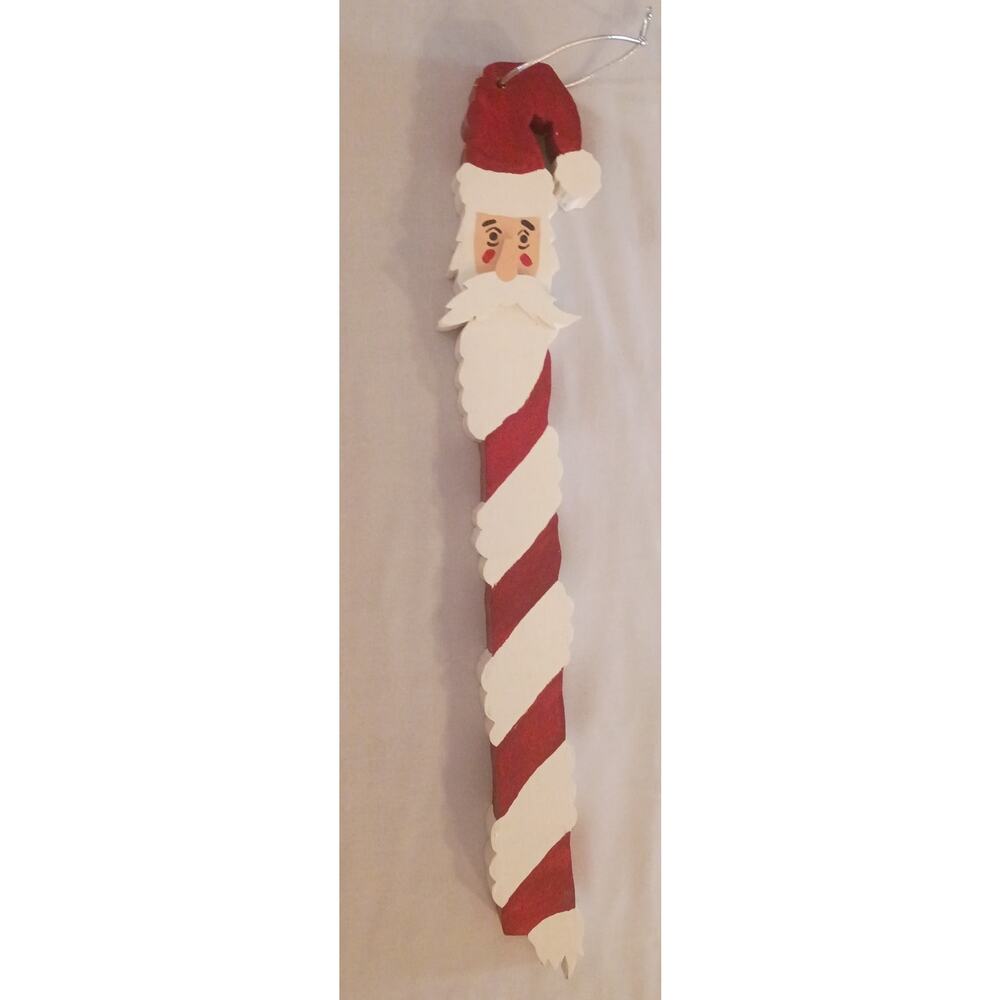 Vintage Homemade Folksy Country Painted Candy Cane Santa Clause Wall Hanger